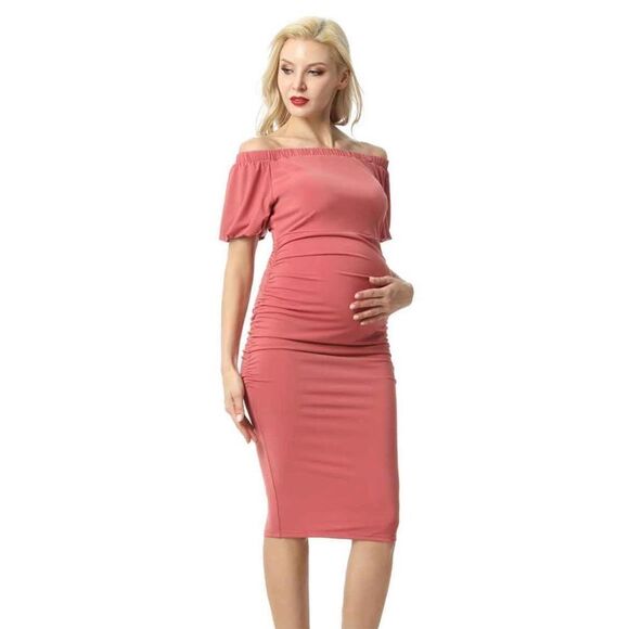 Kimi + Kai Maternity "Becka" Convertible Shoulder Ruched Dress size S NWOT - Picture 3 of 10